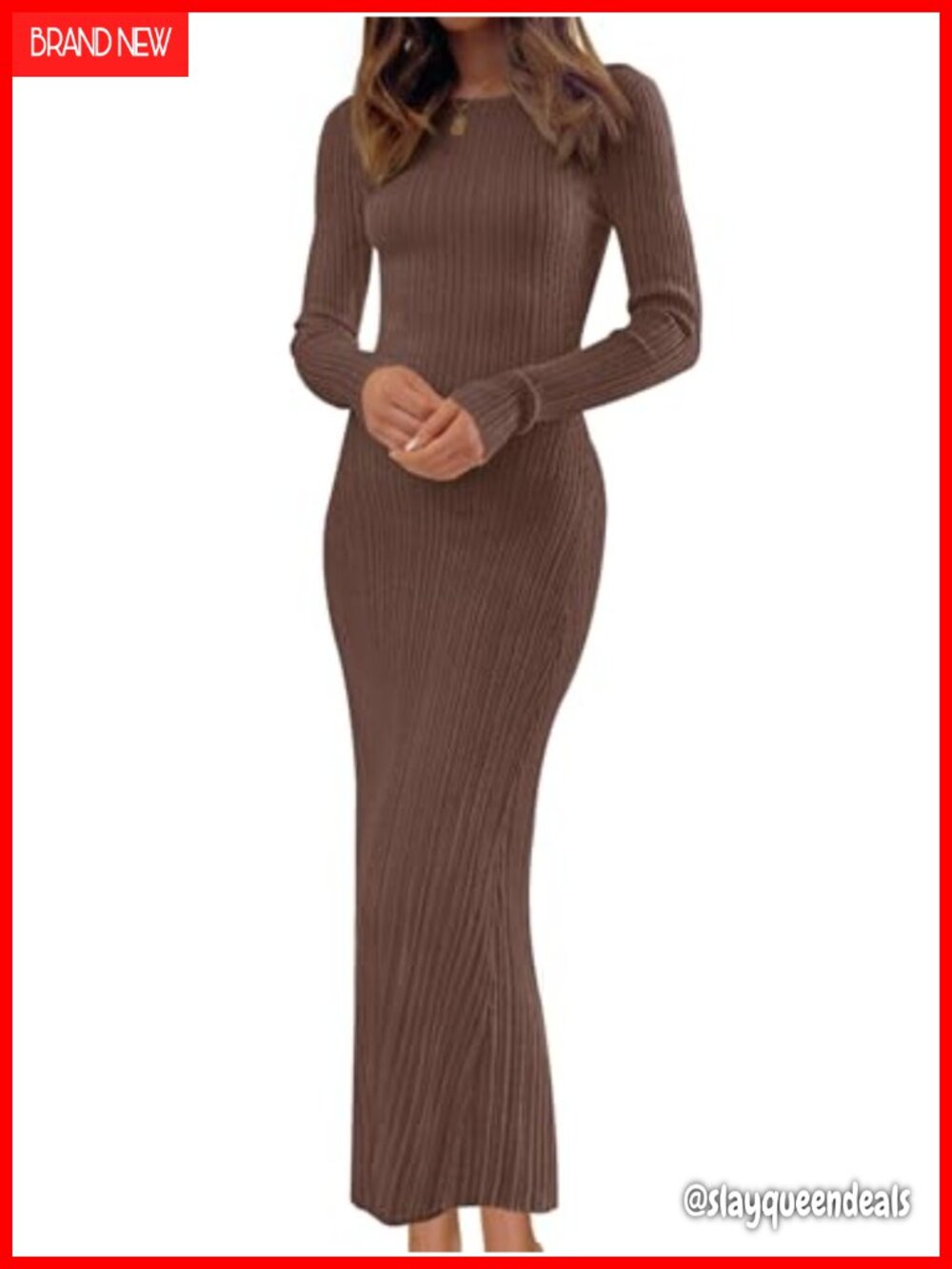 Long Sleeve Bodycon Maxi Sweater Dress Ribbed Knit Slim Fit